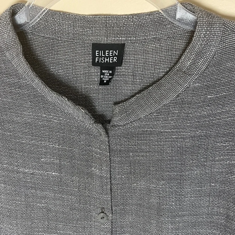 Eileen Fisher Button Front Blouse Medium Linen Blend Business Casual Relaxed Fit - Picture 4 of 10